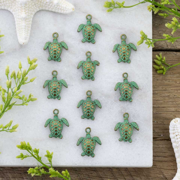green sea turtle charms with an aged patina look