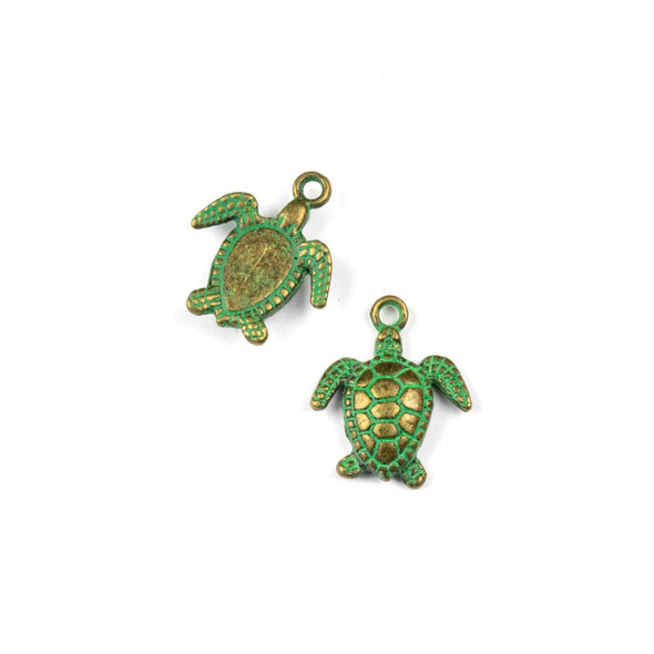 Green Bronze Colored Pewter 15x17mm Sea Turtle Charm - 10 per bag