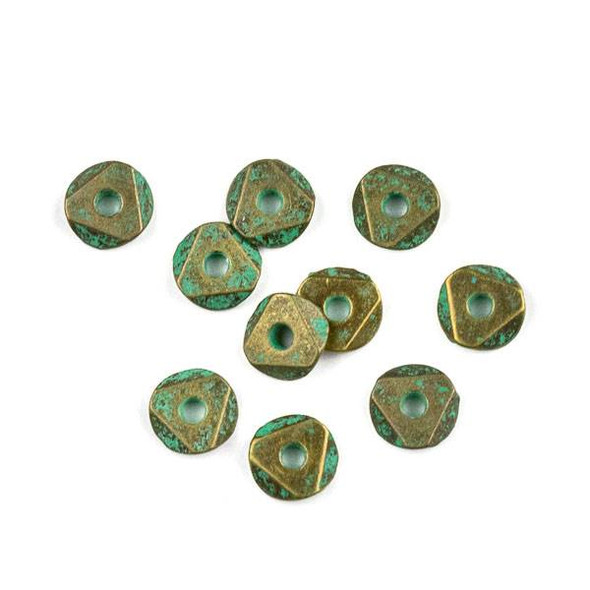 Green Bronze Colored Pewter 2x6mm Faceted Heishi Beads - 10 per bag