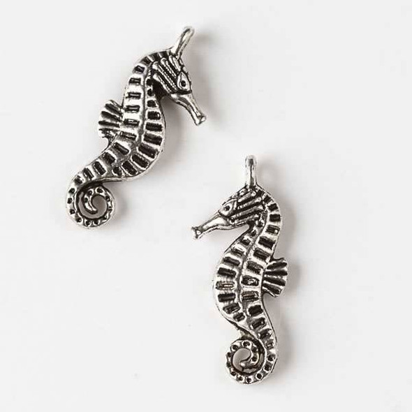 Silver Pewter 9x22mm Sea Horse Charm with Curly Tail - 10 per bag