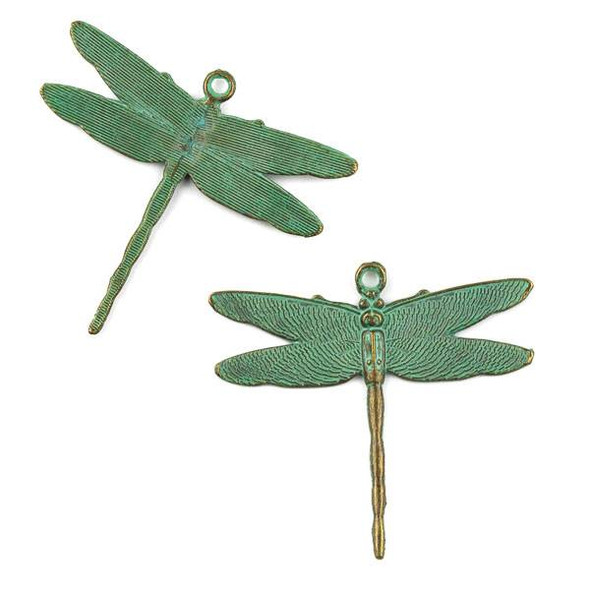 Green Bronze Colored Pewter 43x47mm Delicate Dragonfly Charm - 10 per bag