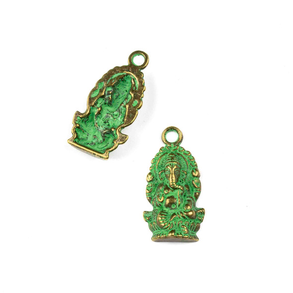 Green Bronze Colored Pewter 14x26mm Ganesh Charm - 10 per bag