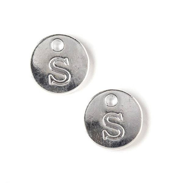 Silver Pewter 12mm Letter "S" Coin Charm - 6 per bag