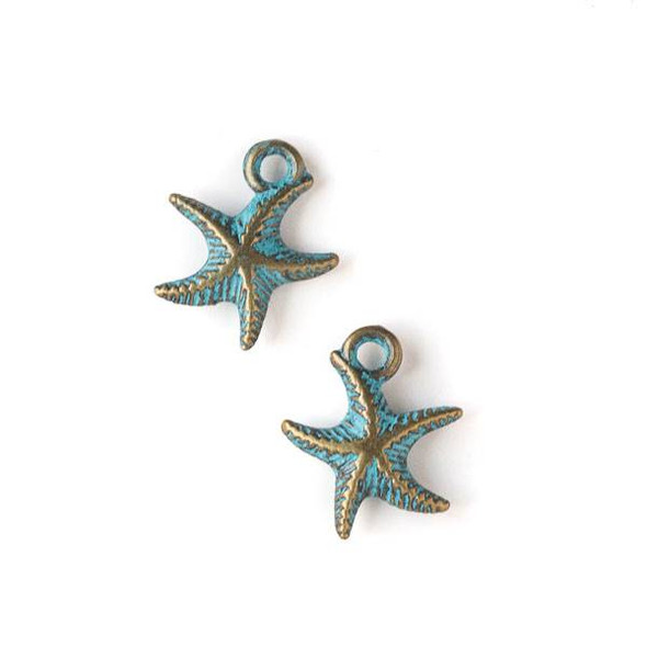 Green Bronze Colored Pewter 14x17mm Starfish Charm - 10 per bag