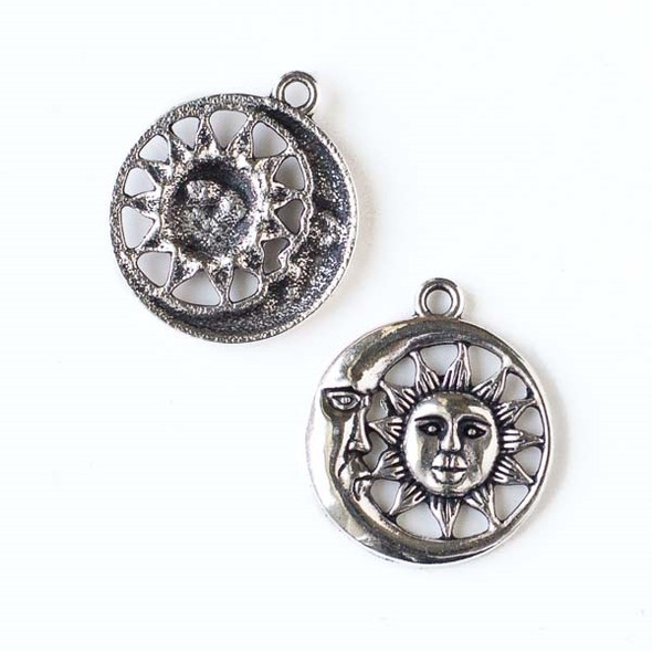 Silver Pewter 26x30mm Moon and Sun Pendant - 1 per bag