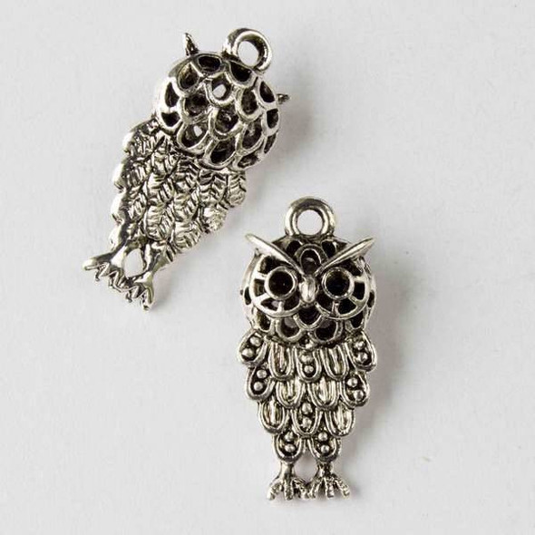 Silver Pewter 12x25mm Hollow Owl Charm - 2 per bag