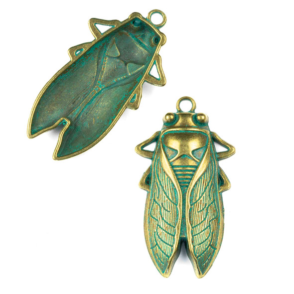 Green Bronze Colored Pewter 33x61mm Cicada Bug Charm - 4 per bag