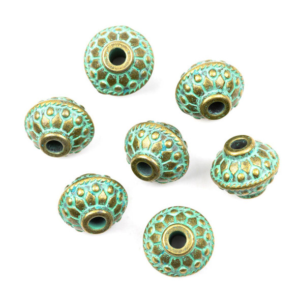 Cherry Tree Beads Green Bronze Colored "Pewter" 10x12mm Bumpy Saucer Beads with 2mm Large Hole 