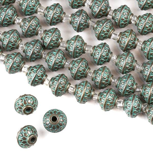 Green Bronze Colored Pewter 10x12mm Bumpy Saucer Beads with 2mm Large Hole - approx. 8 inch strand - CTB8in12257gb