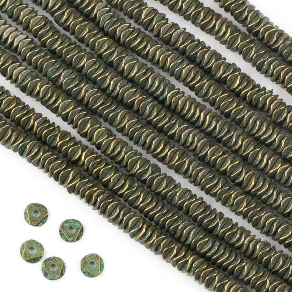 Green Bronze Colored Pewter 2x6mm Faceted Heishi Beads - approx. 8 inch strand - CTB8in18112gb