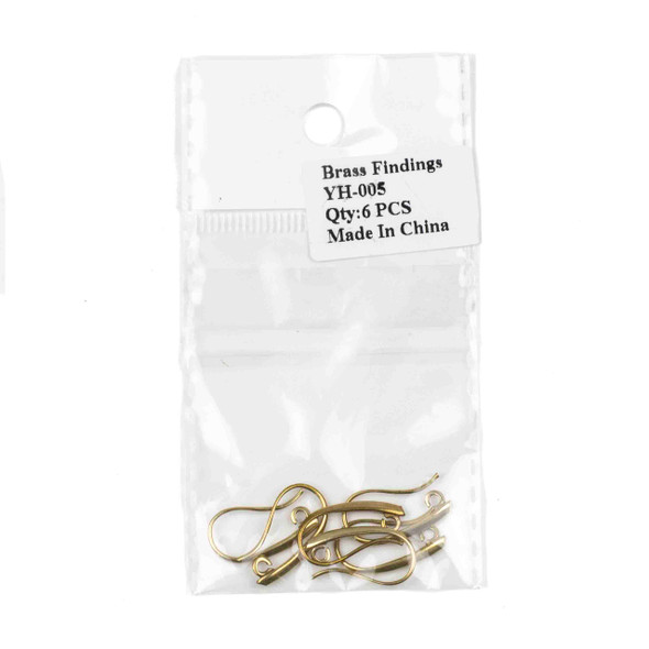 Raw Brass 10x20mm Elegant Ear Wires with Open Loop - 6 per bag - CTBYH-005b