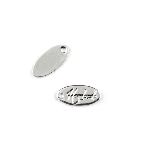 Silver Plated Brass 5x11mm "Handmade" Oval Tag Charm - 6 per bag - CTBYH-008s