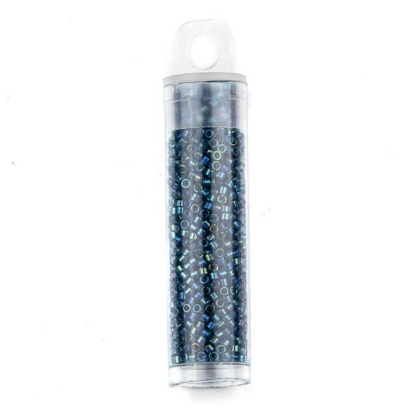  Miyuki 11/0 Fancy Lined Teal Dark Blue Delica Seed Beads - #2384, 7 gram tube 