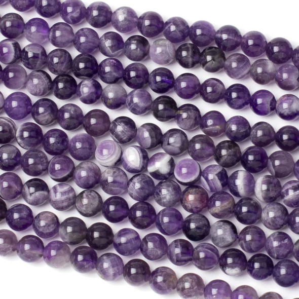 Dog Tooth Amethyst 6mm Round Beads - 16 inch strand