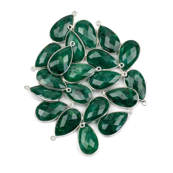 Emerald approximately 13x25mm Faceted Teardrop Drop with a Sterling Silver .925 Bezel  - 1 piece-