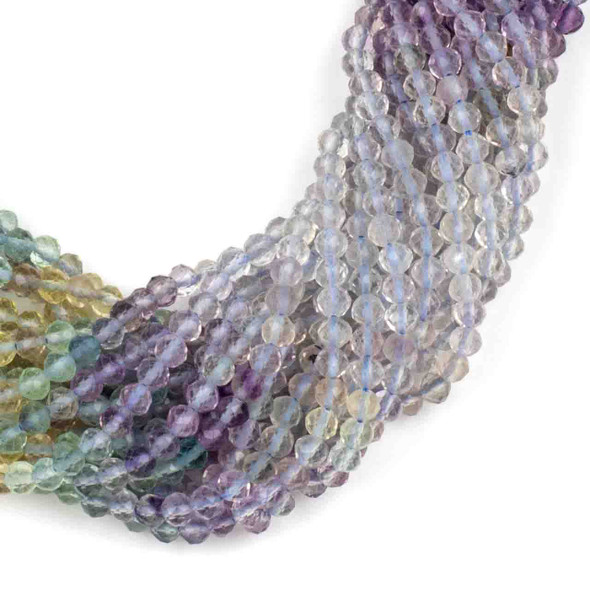 Multicolor Light Rainbow Fluorite 4mm Faceted Round Beads - 15 inch strand