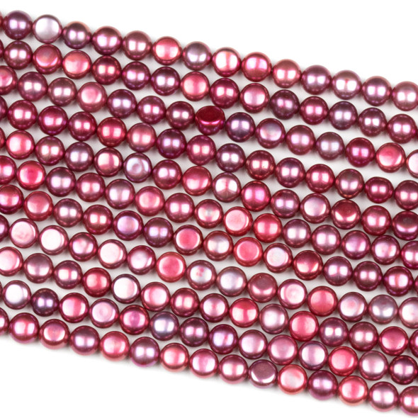 Fresh Water Pearl 6mm Hot Pink Button Beads - 16 inch strand