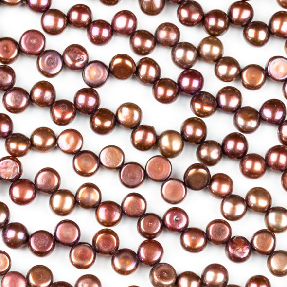 Fresh Water Pearl 6mm Burgundy Top Drilled Dancing Button Beads - 15.5 inch strand