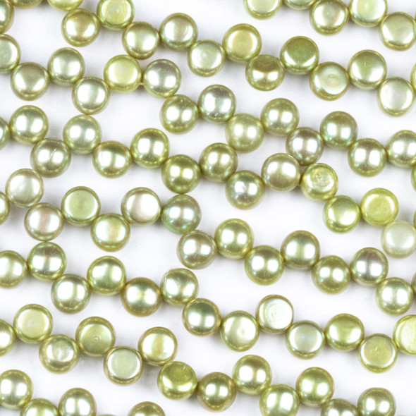 Fresh Water Pearl 6mm Light Green Top Drilled Dancing Button Beads - 15.5 inch strand
