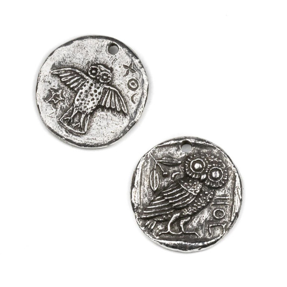  Green Girl Studios Pewter 16mm Owl Double Sided Coin Pendant - 1 per bag 