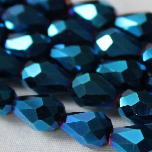 Glass Crystal 6x8mm Opaque Blue Rainbow Rounded Teardrop - approx. 8 inch strand