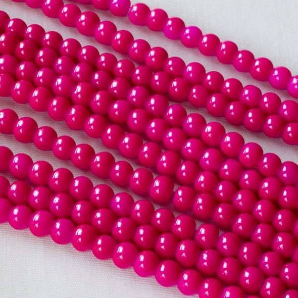 Glass 4mm Hot Pink Round - approx. 8 inch strand
