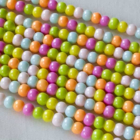 Glass 4mm Rainbow Mixed Rounds - approx. 8 inch strand