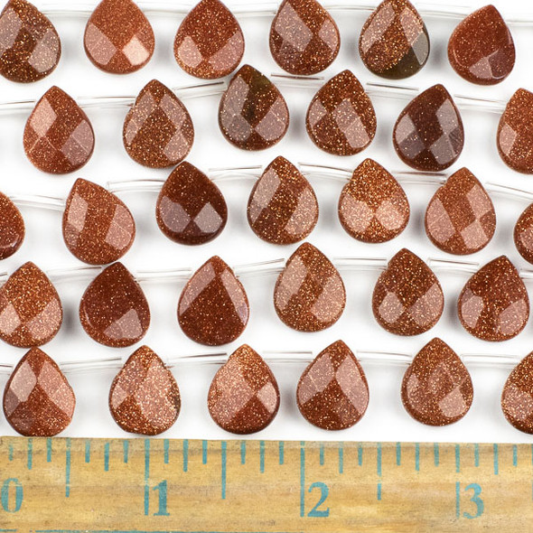 Goldstone 12x15mm Faceted Top Drilled Teardrop Beads - approx. 8 inch strand, Set B