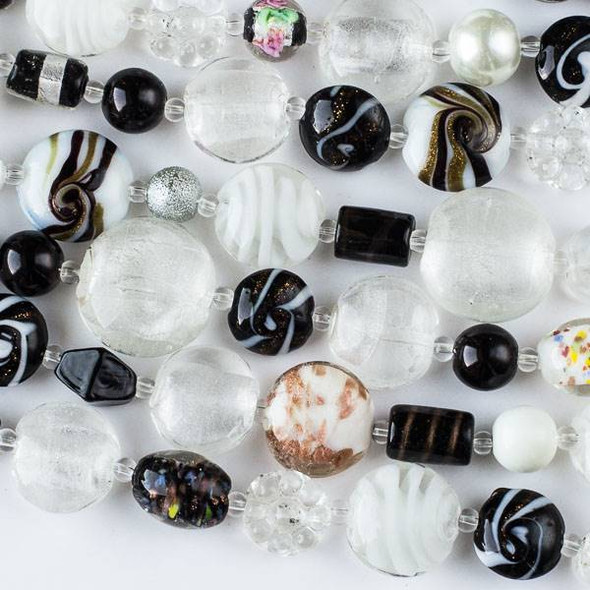 Mixed Handmade Lampwork Glass Strand - Black & White Mix