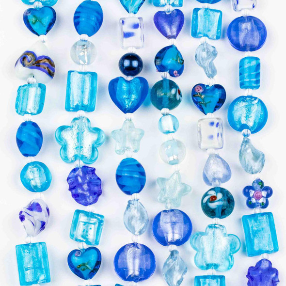 Cherry Tree Beads Mixed Handmade Lampwork Glass Strand - Blue Mix 