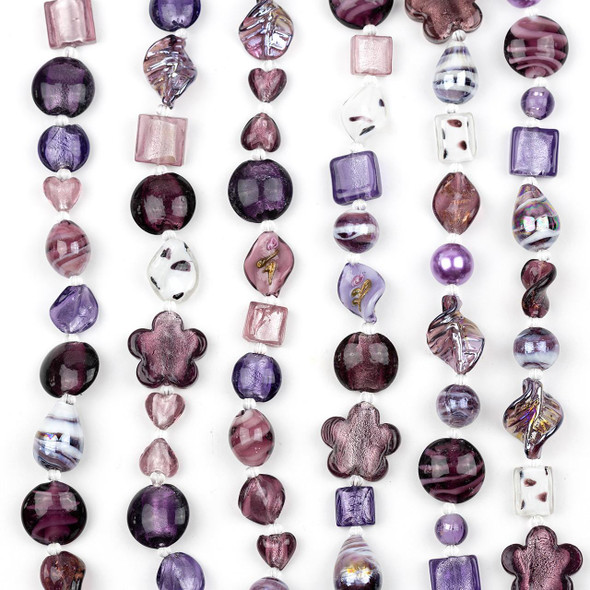 Cherry Tree Beads Mixed Handmade Lampwork Glass Strand - Purple and White Mix 