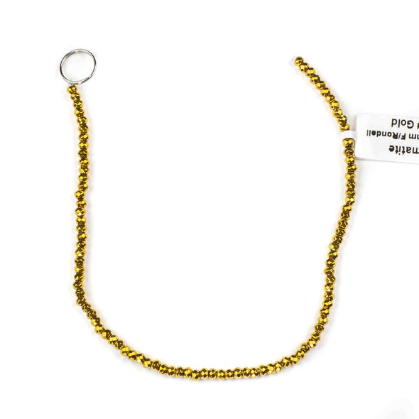 Hematite 2x3mm Electroplated Gold Faceted Rondelle - 8 inch strand