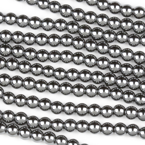 Hematite 4mm Round Beads - 8 inch strand