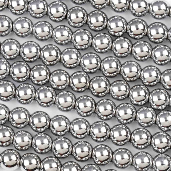 Hematite 6mm Plated Silver Round Beads - 8 inch strand