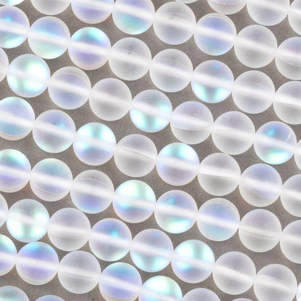 Imitation Glass Moonstone 8mm Matte Clear White Round Beads - 15 inch strand
