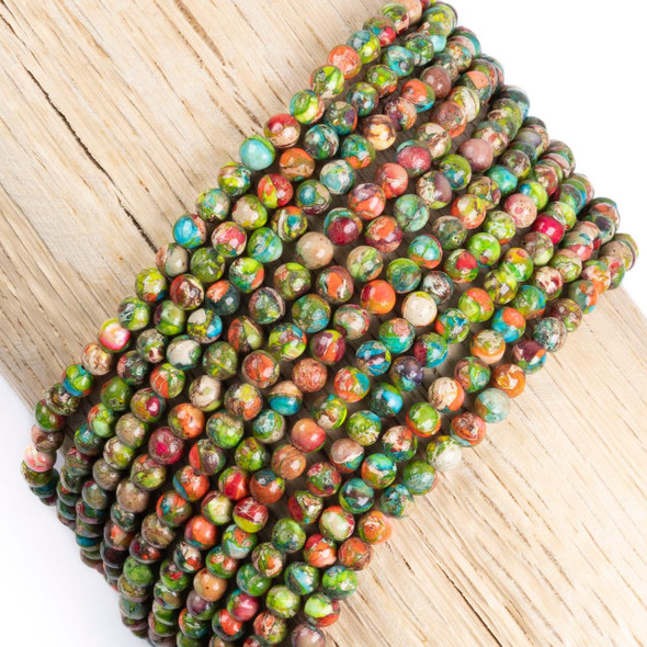 Cherry Tree Beads Dyed Fiesta Rainbow Impression Jasper 4mm Round- Color #06, 15 inch strand 