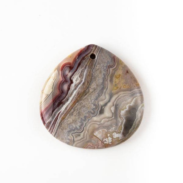 Mexican Laguna Lace Agate 40mm Top Front to Back Drilled Almond Pendant with a Flat Back - 1 per bag