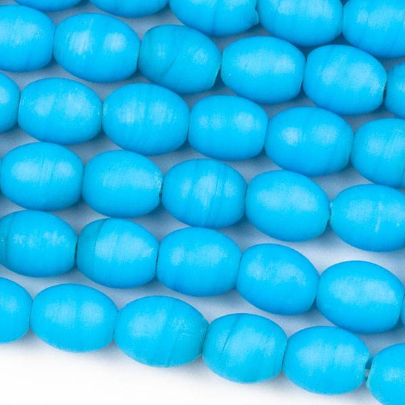 Handmade Indian Lampwork Glass 9x11mm Opaque Matte Turquoise Blue Egg Beads - approx. 8 inch strand