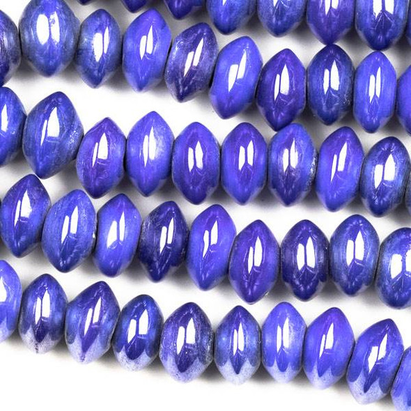 Handmade Indian Lampwork Glass 6x11mm Opaque Dark Blue Rondelle/Saucer Beads - approx. 8 inch strand