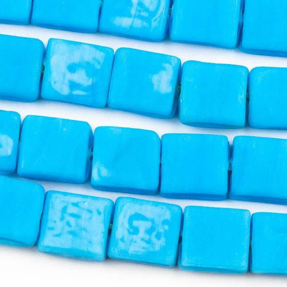 Cherry Tree Beads Handmade Indian Lampwork Glass 11x12mm Opaque Matte Turquoise Blue Square Beads - approx. 8 inch strand 