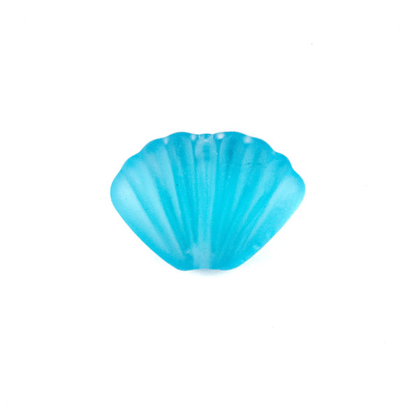 Handmade Lampwork Glass 20x27mm Matte Light Aqua Scallop Shell Bead - 1 per bag