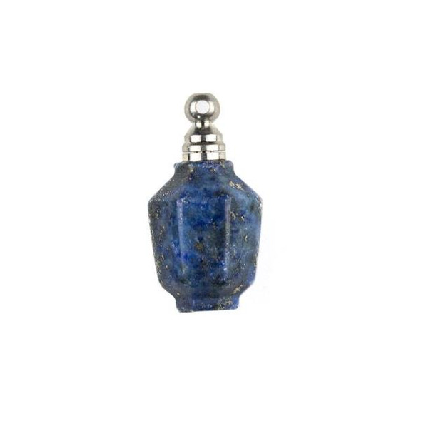 Lapis 16x20mm 8-Sided Vase Shaped Perfume Bottle Pendant with Silver Stainless Steel Top #1