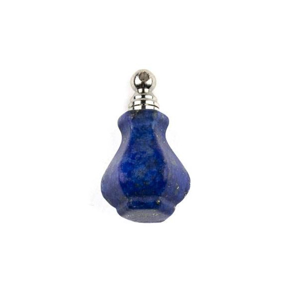 Lapis 17x21mm 6-Sided Vase Shaped Perfume Bottle Pendant with Silver Stainless Steel Top #2