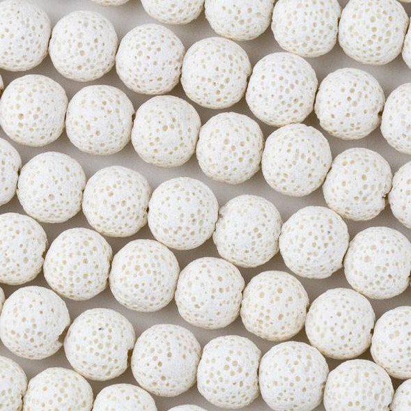 Waxed Lava 10mm White Round Beads - 15 inch strand