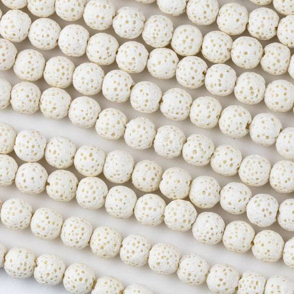 Waxed Lava 6mm White Round Beads - 15 inch strand