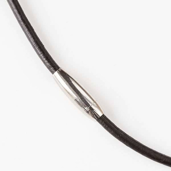 3mm Black Round Leather 20 inch Necklace with a Stainless Steel Magnetic Clasp