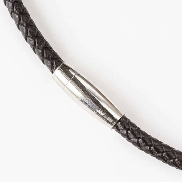 5mm Black Braided Leather 20 inch Necklace with a Stainless Steel Magnetic Clasp