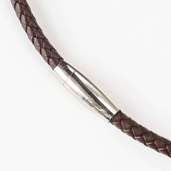 5mm Dark Brown Braided Leather 20 inch Necklace with a Stainless Steel Magnetic Clasp