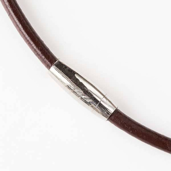 5mm Dark Brown Round Leather 20 inch Necklace with a Stainless Steel Magnetic Clasp