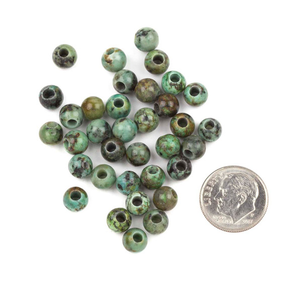Large Hole African Turquoise 6mm Round Beads with 2.5mm Drilled Hole - approx. 8 inch strand